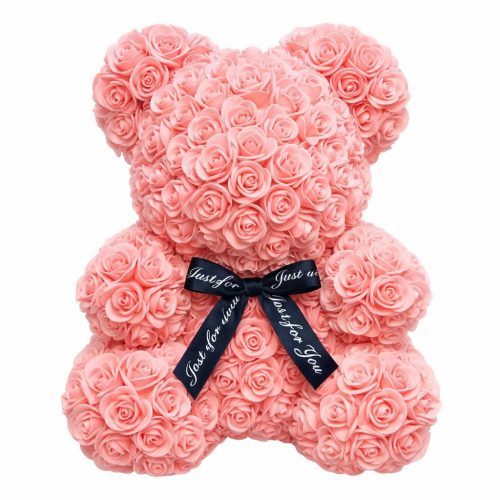 Мишка из роз нежно-розовый (40 см)