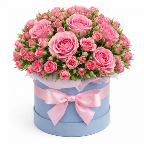 Цветы в коробке «Розовая история»