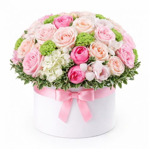 Цветы в шляпной коробке «Ангельская нежность»