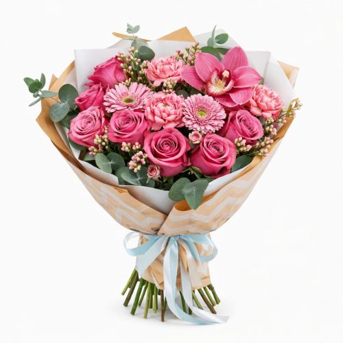 Флористический букет «Розовая статуя»